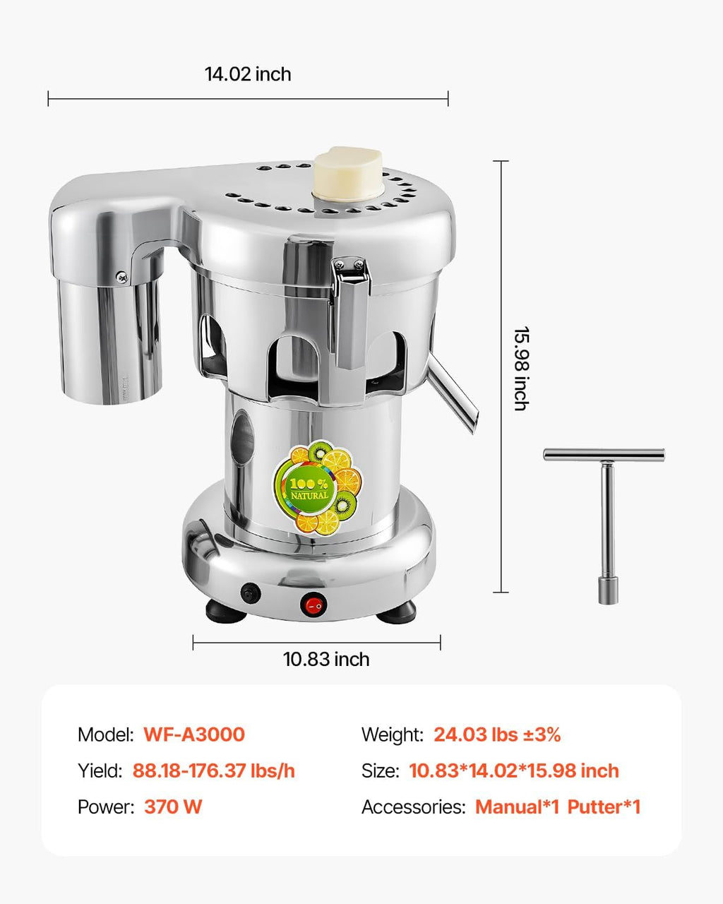 VBENLEM Commercial Juice Extractor Heavy Duty Juicer Aluminum Casting and Stainless Steel Constructed Centrifugal Juice Extractor Juicing both Fruit and Vegetable