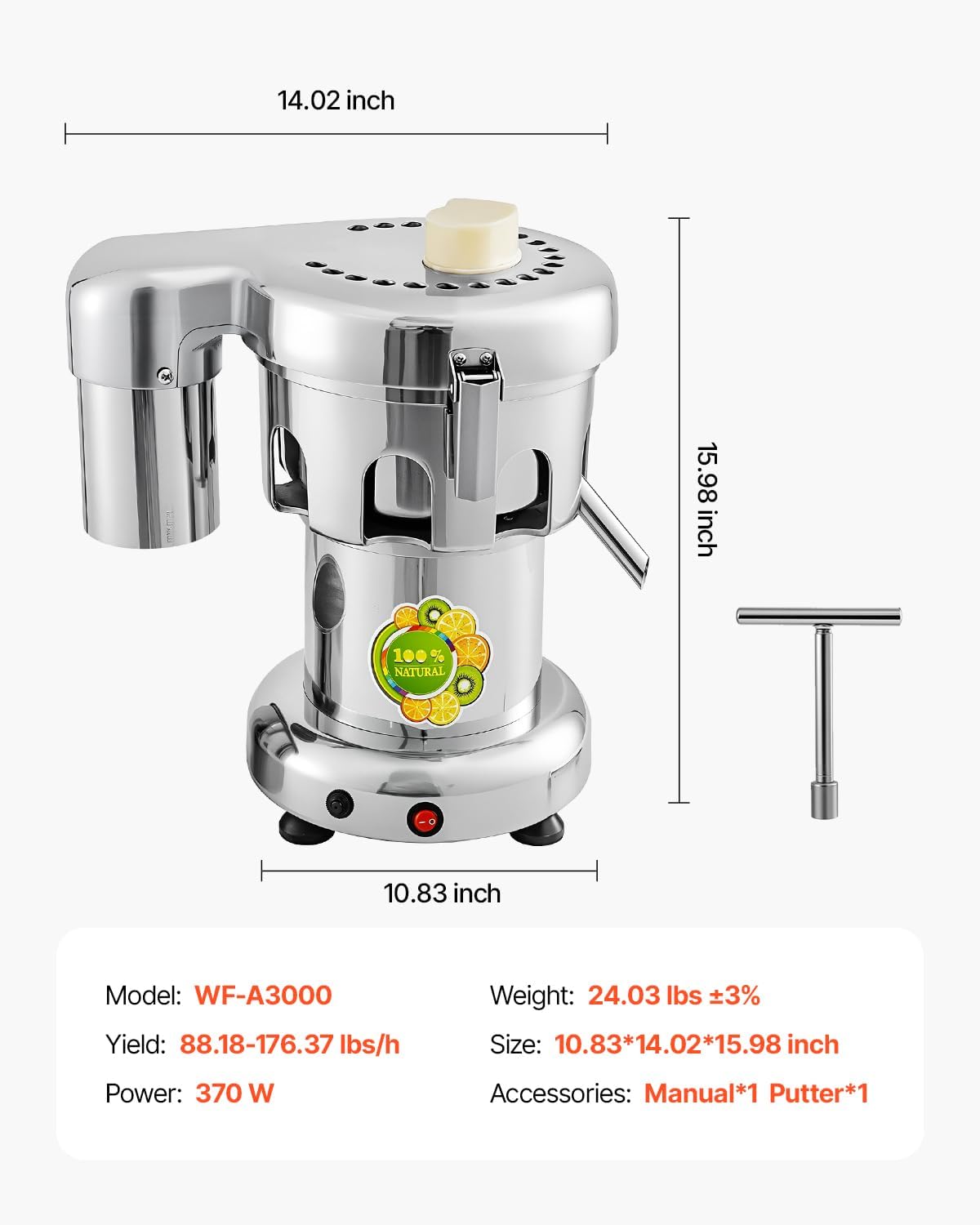 VBENLEM Commercial Juice Extractor Heavy Duty Juicer Aluminum Casting and Stainless Steel Constructed Centrifugal Juice Extractor Juicing both Fruit and Vegetable