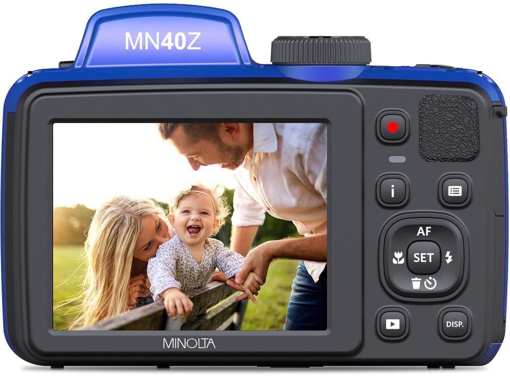 MINOLTA MN40Z 20 Mega Pixels 40x Optical Zoom Digital Camera with 1080p FHD Video (Blue) Bundle with 64GB Memory Card + Vlogging Tripod + More Accessories