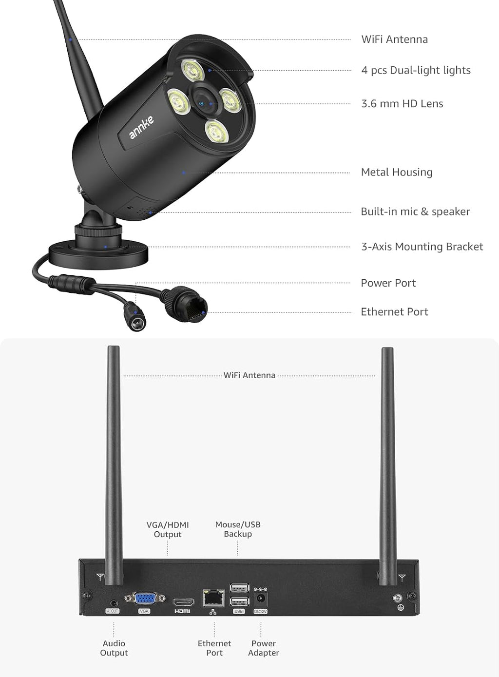ANNKE Wireless Security Camera System-16CH Expandable 4K Security NVR, 4Pcs 2K Outdoor Cameras, 2-Way Voice, Motion Alert, Weatherproof, Mobile App-Controlled for Indoor/Outdoor Use, 1TB