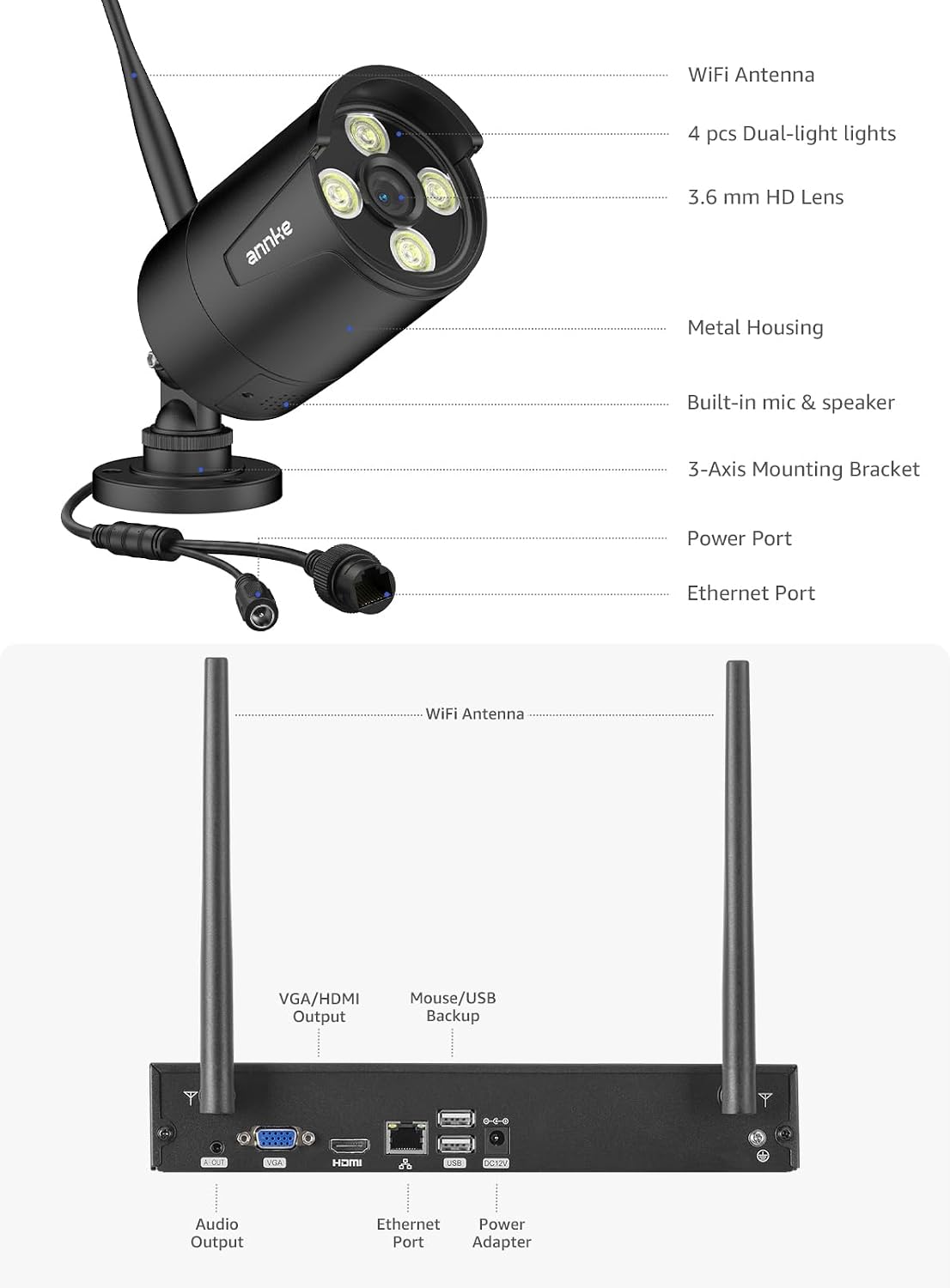 ANNKE Wireless Security Camera System-16CH Expandable 4K Security NVR, 4Pcs 2K Outdoor Cameras, 2-Way Voice, Motion Alert, Weatherproof, Mobile App-Controlled for Indoor/Outdoor Use, 1TB