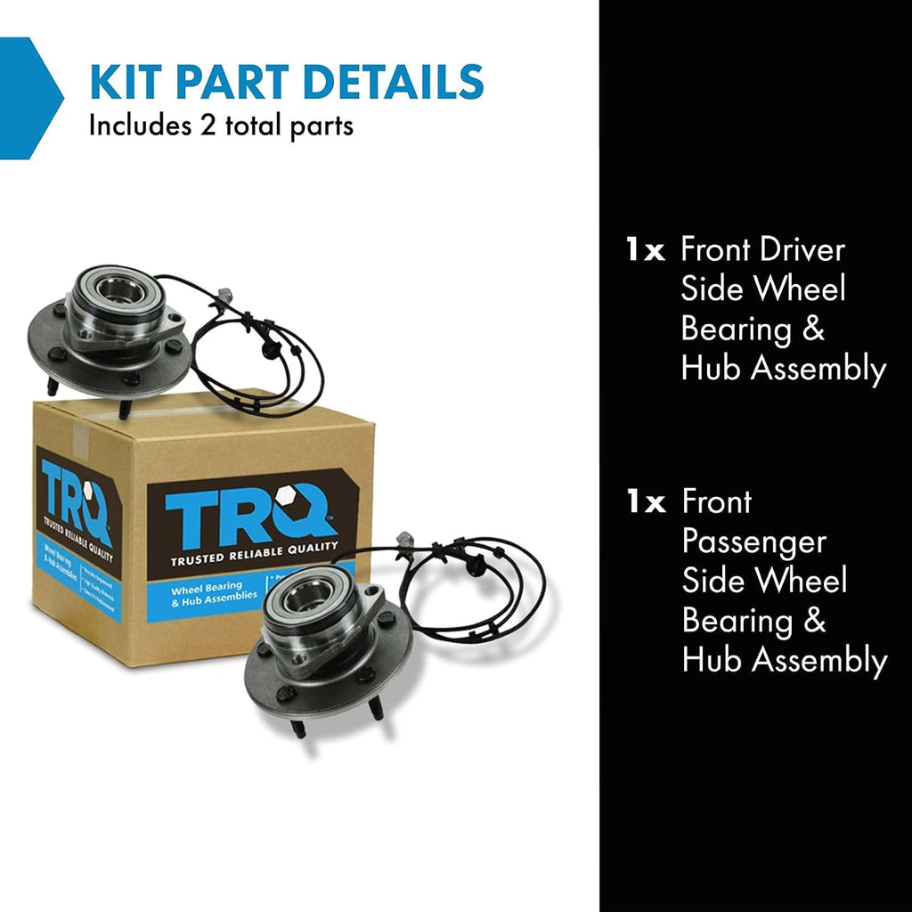 TRQ 2 Piece Front Wheel Bearing & Hub Assembly Set Compatible with 2000-2001 Dodge Ram 1500