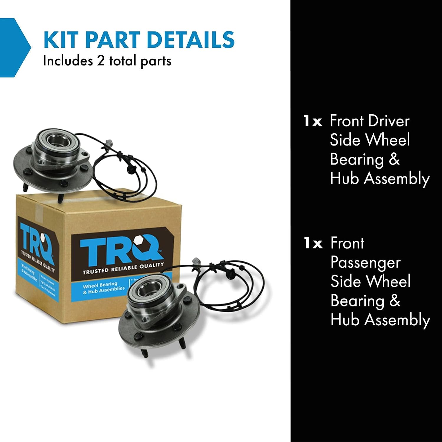 TRQ 2 Piece Front Wheel Bearing & Hub Assembly Set Compatible with 2000-2001 Dodge Ram 1500