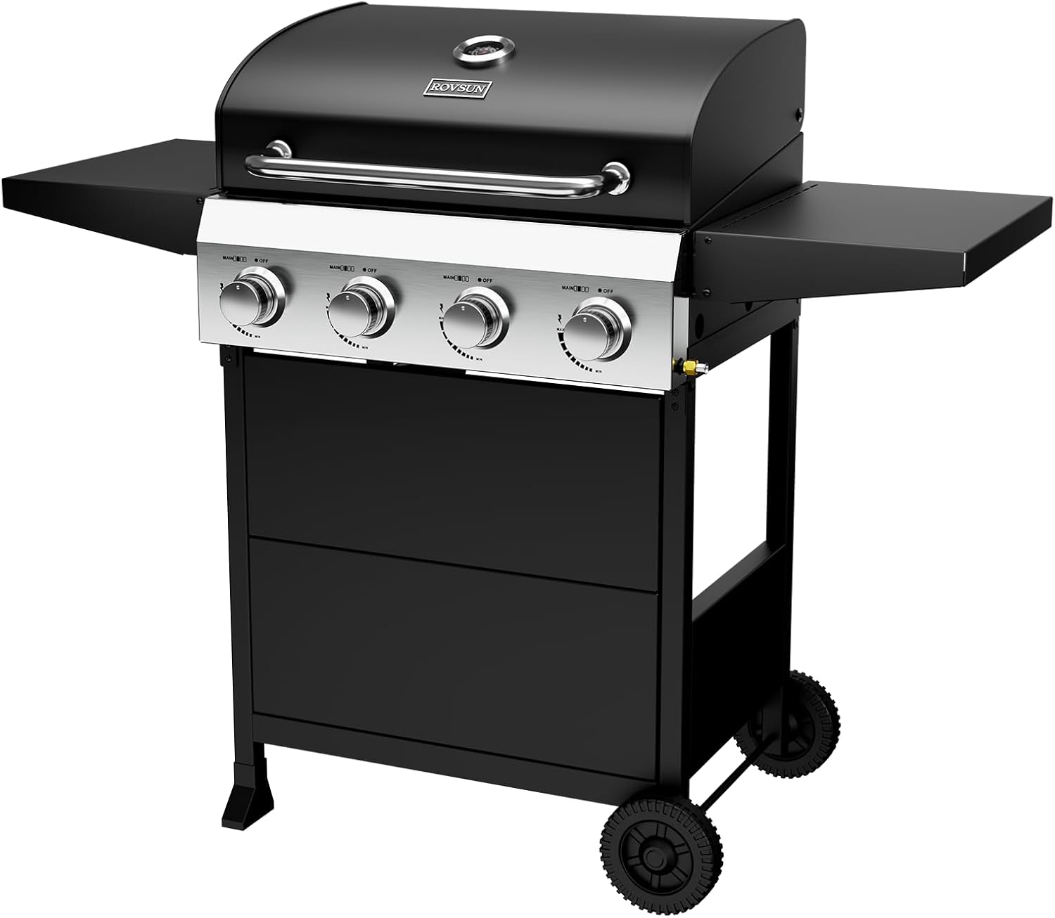 ROVSUN 4-Burner Propane Gas BBQ Grill with Foldable Side Tables & Enameled Cast Iron Grates, 40,000 BTU Barbecue Grill with Portable Wheels for Outdoor Patio Backyard Cooking Grilling, Black