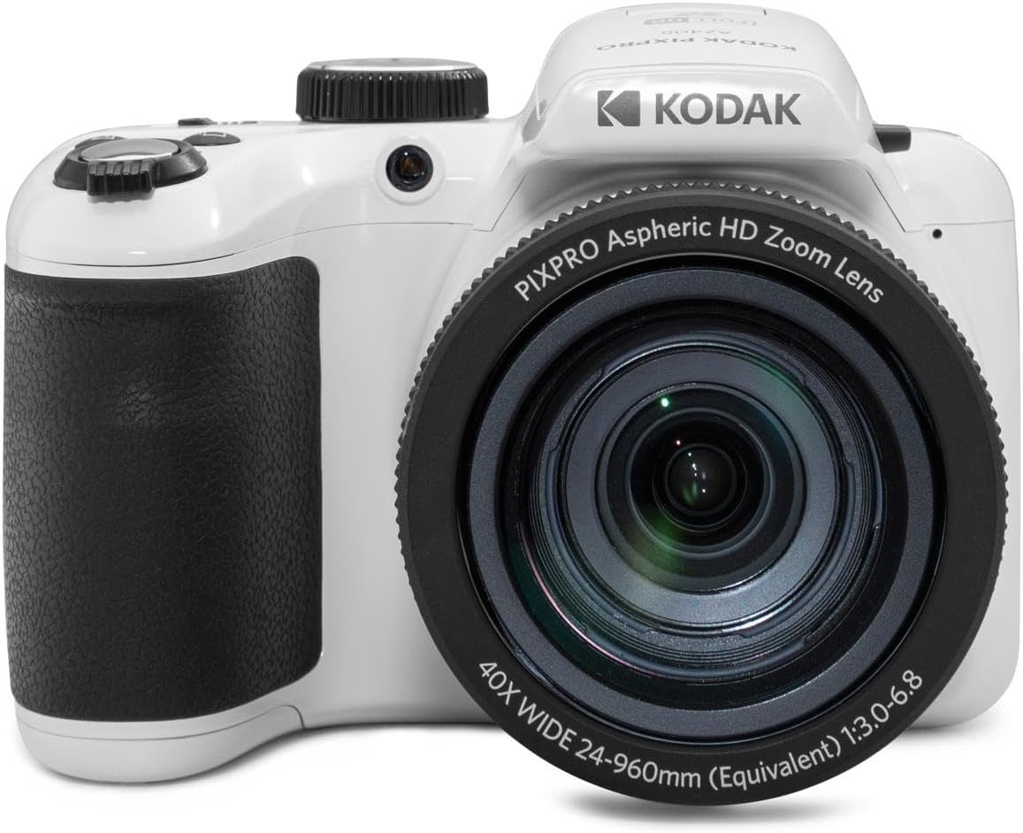 KODAK PIXPRO AZ405-WH 20MP Digital Camera 40X Optical Zoom 24mm Wide Angle Lens Optical Image Stabilization 1080P Full HD Video 3' LCD Vlogging Camera, Full Frame, with Bag & SD Card + Reader (White)