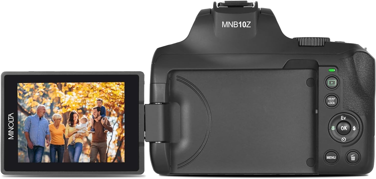 Minolta 64 Mega Pixels Auto Focus Digital Camera with 10x Optical Zoom, 4K Ultra HD Video and Macro Shooting, Bundle with 32 GB Memory Card + Vlogging Tripod + Cleaning kit + More Accessories - Black