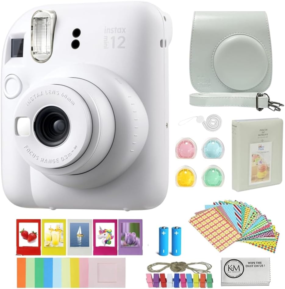 FUJIFILM INSTAX Mini 12 Instant Film Camera Bundled with Instax Accessory Bundle + Cleaning Cloth (8 Items)
