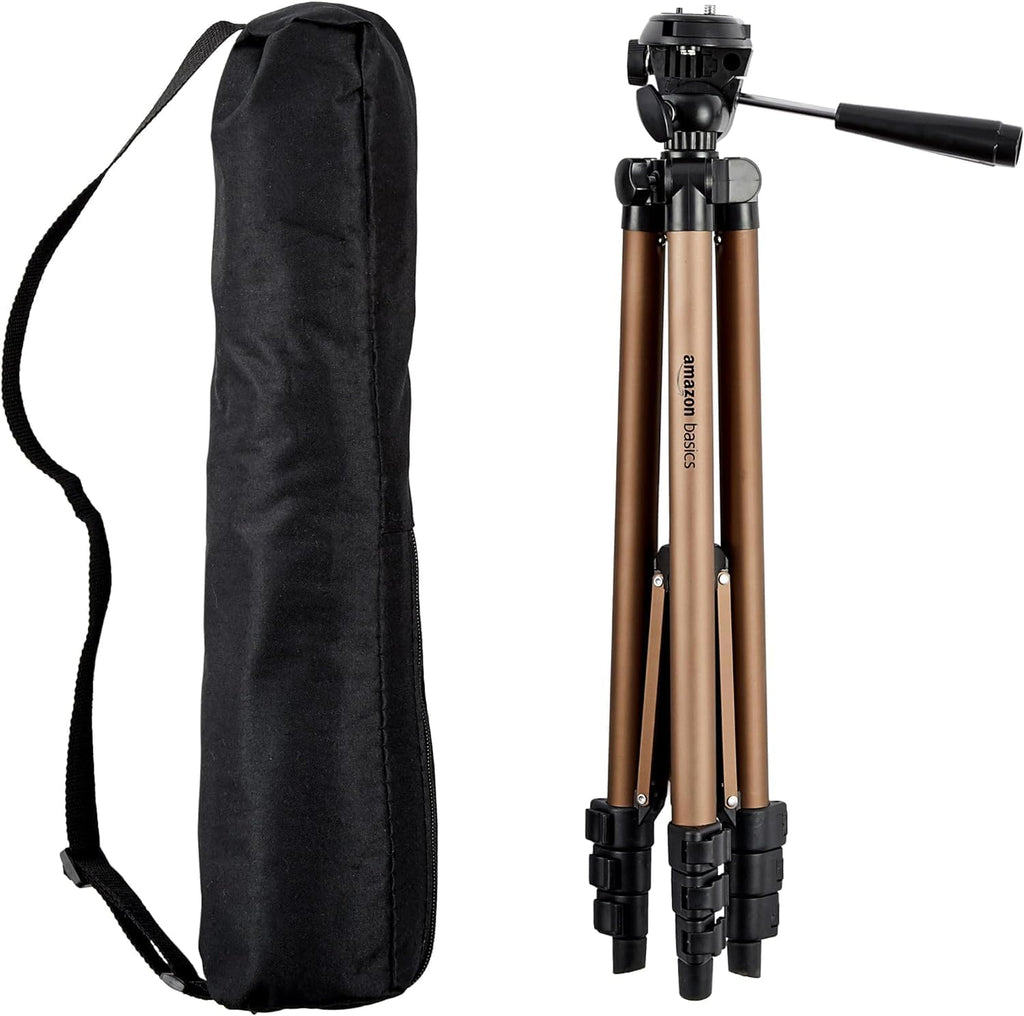 Amazon Basics 50-inch Lightweight Portable Camera Tripod Stand with Quick-Release Plate,Adjustable Height,Aluminum,for Travel Photography,Champagne,(Pack of 10)