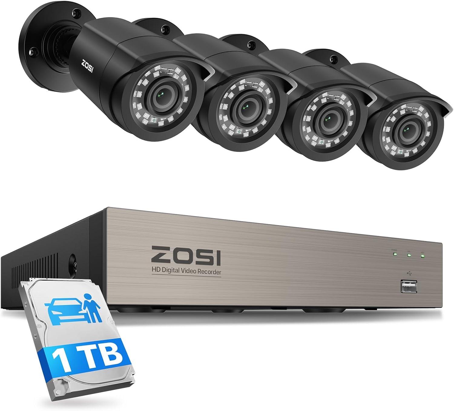 ZOSI H.265+ 8CH 5MP Lite DVR Security Camera System with 1TB Hard Drive, 80ft Night Vision, Instant Alerts, Free App for Remote Access, 1080p