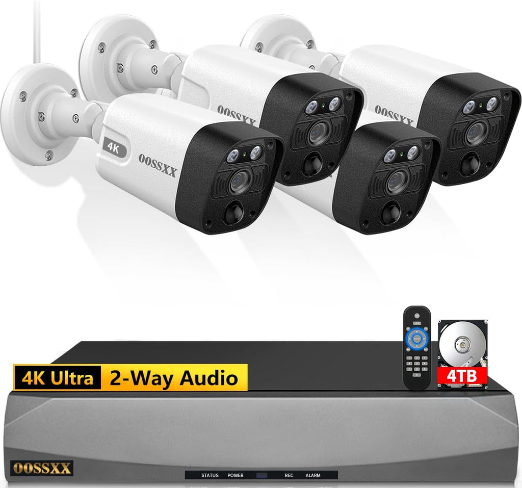(2026 Update) 4K PoE Security Camera System w/PIR & AI Human Detection, 8CH NVR w/ 4TB HDD, 4 Cameras, 130° Ultra Wide Angle, 120-Day Recording, 2-Way Audio, Remote Control, No Monthly Fee