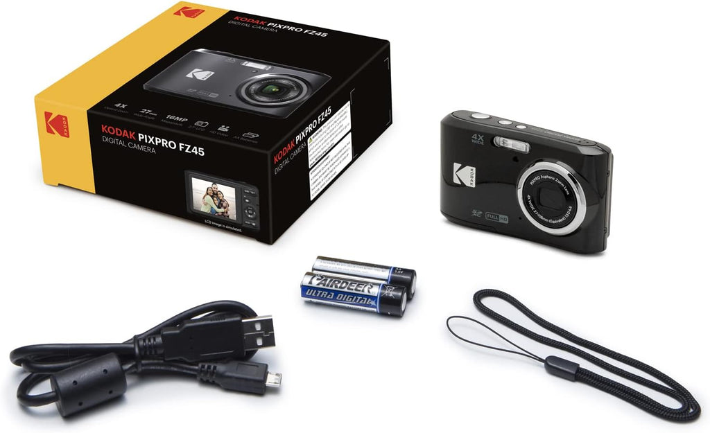 Kodak FZ45BK PIXPRO FZ45 16MP Digital Camera, Black Bundle with Lexar 32GB High-Performance 800x UHS-I SDHC Memory Card + Deco Photo Point and Shoot Field Bag Camera Case