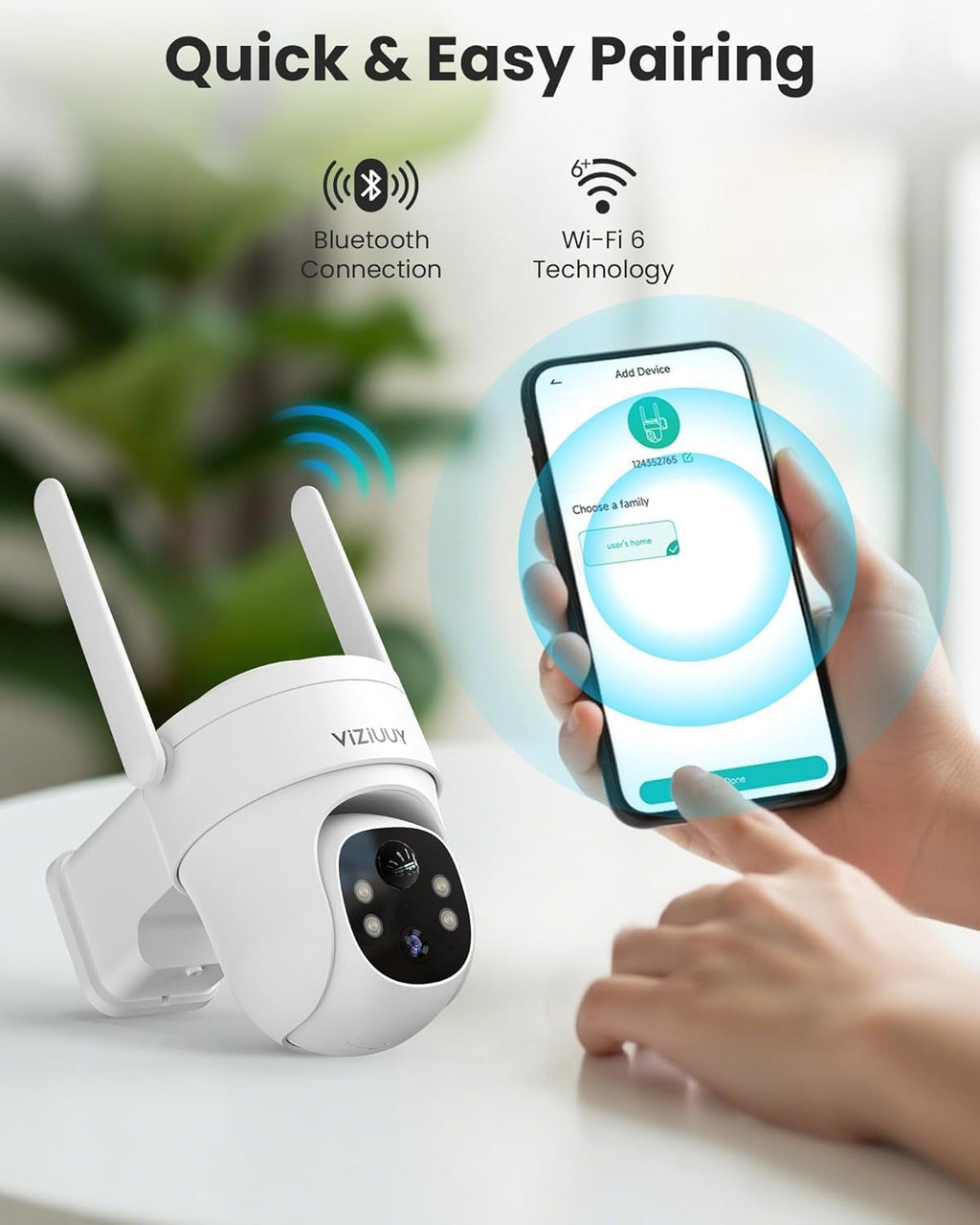 VIZIUUY Solar Security Cameras Wireless Outdoor, 3MP Pan/Tilt 360°View Solar/Battery Powered WiFi Camera with Color Night Vision/PIR Sensor/2-Way Audio/Alexa(3 Pack)