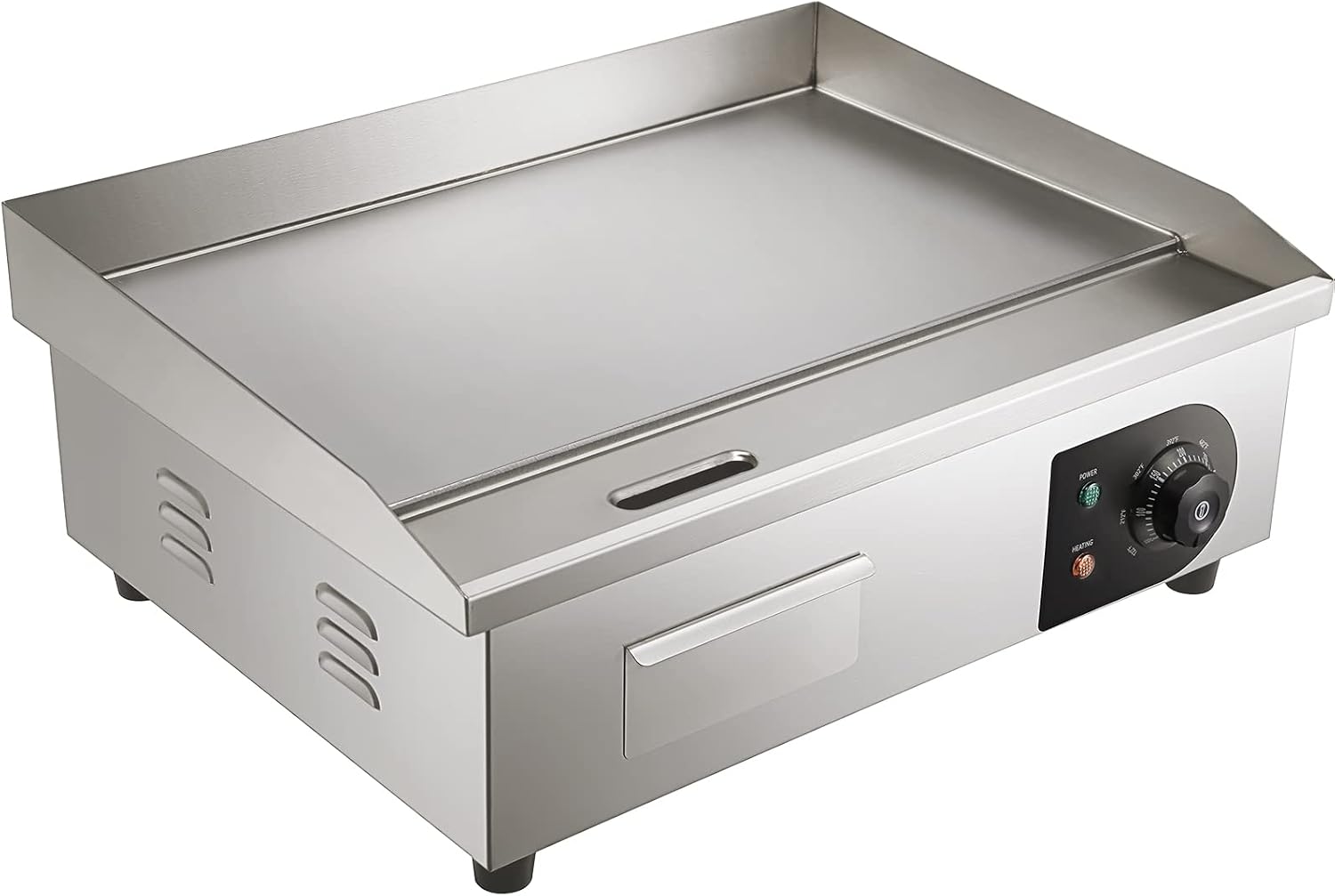 VEVOR Commercial Electric Griddle, 22', 1600W Countertop Flat Top Griddle, Stainless Steel Teppanyaki Grill w/Iron Cooking Plate, 122-572℉ Adjustable Temp Control 2 Shovels & Brushes, 110V