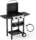 ROVSUN 2 Burner Portable Propane Griddle with Electronic Ignition, 20000 BTU Rolling Flat Top Gas Grill with Enameled Tray & Lid, Side Shelves & Regulator for Outdoor Cooking Camping BBQ Tailgating