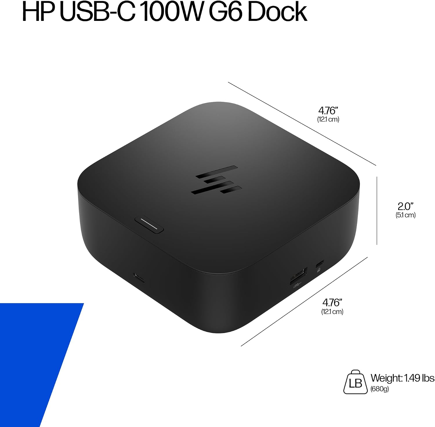 HP USB-C 100W G6 Dock, Future-Proof Design with Ambient LED Lighting and On-Screen Display Notifications, Additional USB-C Ports, Upgraded HDMI 2.1 Port, Upgraded to 120Hz Refresh Rate