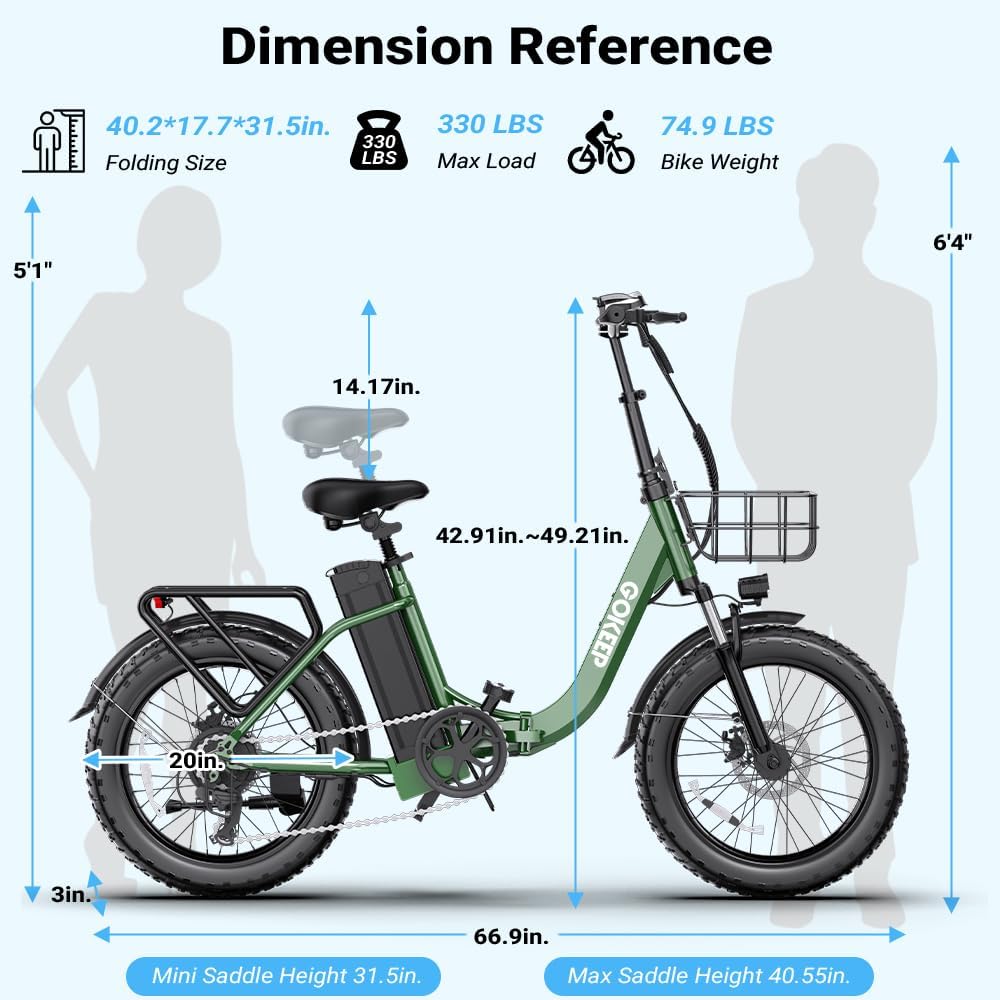 1300W Folding Electric Bike for Adults, 75 Miles PAS Range, 52V 13Ah Removable Lithium Battery, Front Suspension Electric Bicycle, 20MPH 7-Speed Commuter Ebike, Max 330LBS, UL2849 Certified