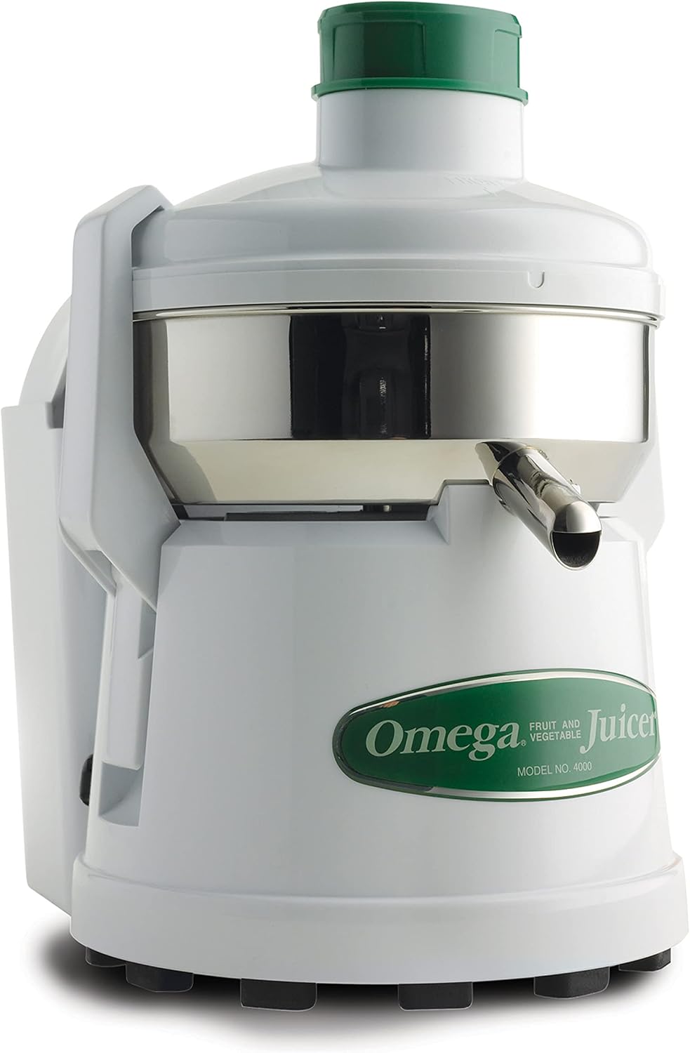 Omega Centrifugal Juicer High Speed Pulp Ejection Juice Extractor 1/3 HP Juices Vegetables Citrus and Fruits at 3500 RPM Surgical Stainless Steel Parts and Blade, 250-Watts, White