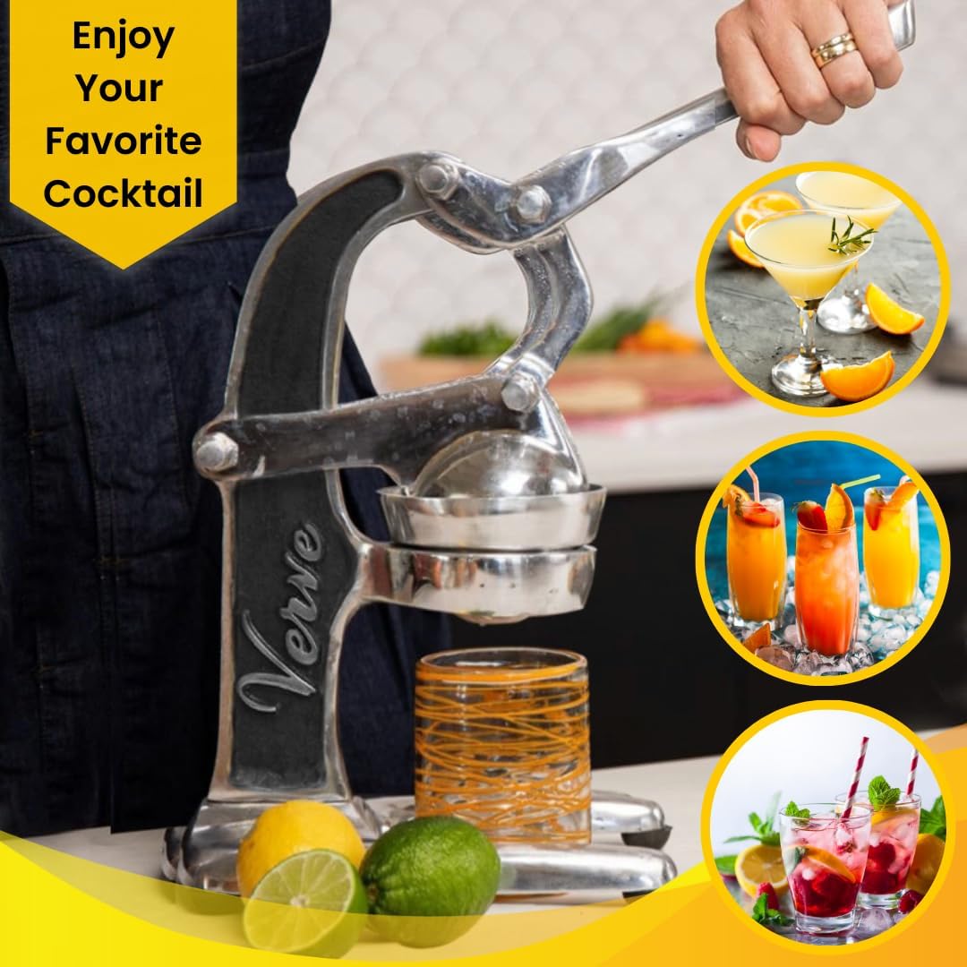 Artisan Cast Aluminum Professional Grade Manual Hand Press Juicer for Orange, Grapefruit, and Large Citrus Fruits Morning Drinks, Cocktails, or Cooking by Verve CULTURE - Black - Large 14x9x17