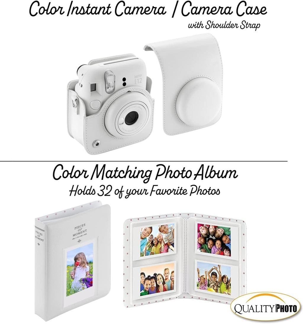 Fujifilm Instax Mini 12 Instant Camera + 60 Photo Prints + Quality Photo Value Bundle, Case, Decoration Stickers, Frames, Photo Album, (Clay White)