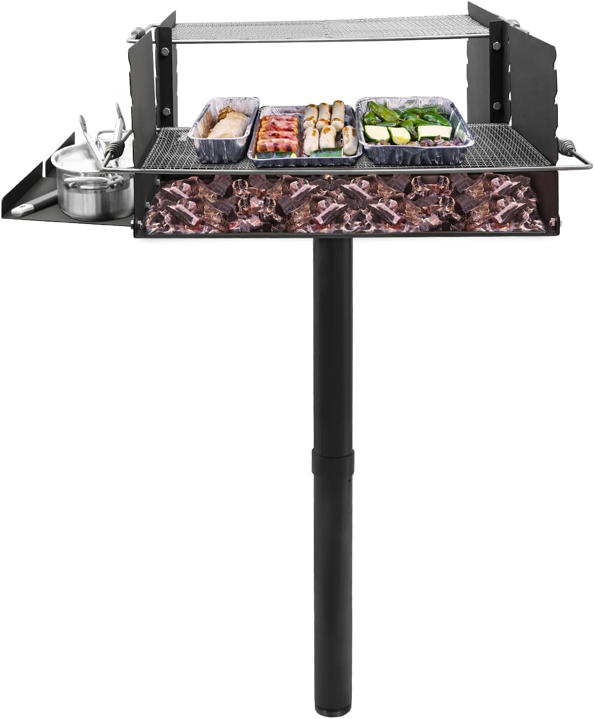 Outdoor Charcoal Grill, 40' Freestanding BBQ Grill, Adjustable Height Stainless Steel Mesh, Large Cooking Area, Barbecue Cooking Station, for Patio, Backyard, Camping, Garden Parties