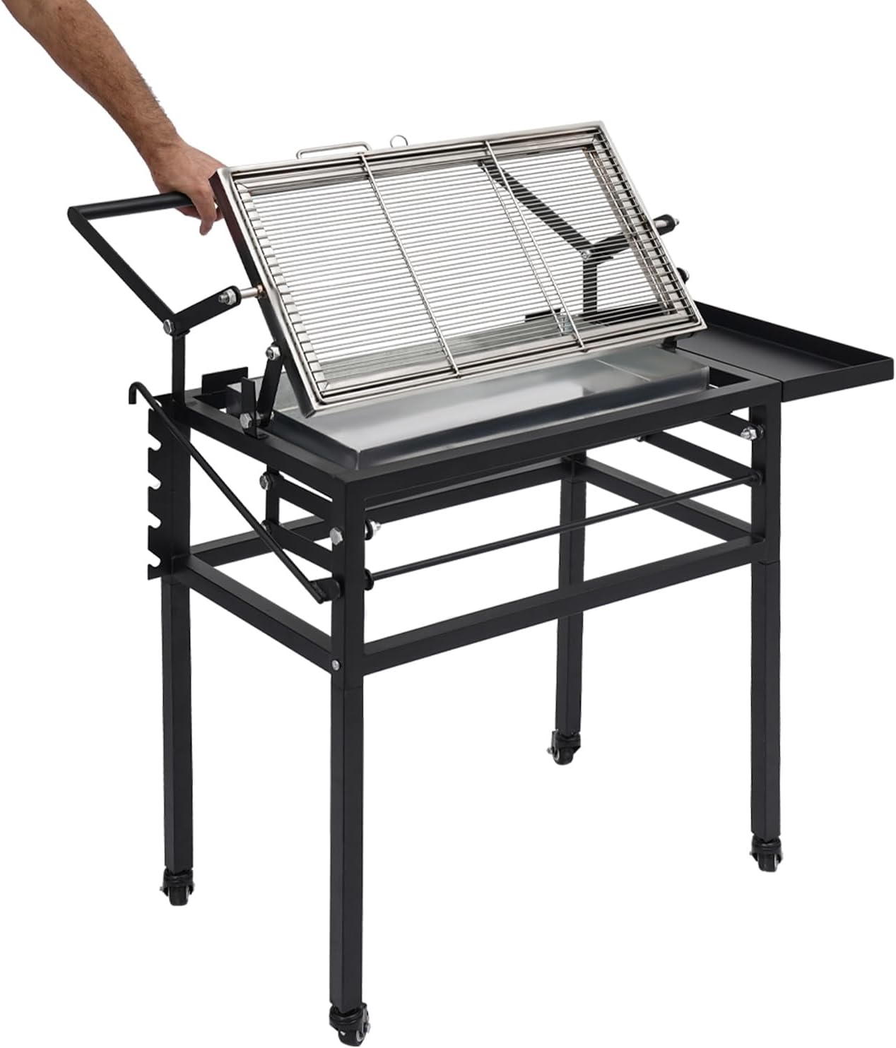 Charcoal Flip Grill, 360° Rotating Barbecue Grill, Portable Charcoal Grill with Wheels, Adjustable Frame Tabletop BBQ Grill for Outdoor Picnics, Camping