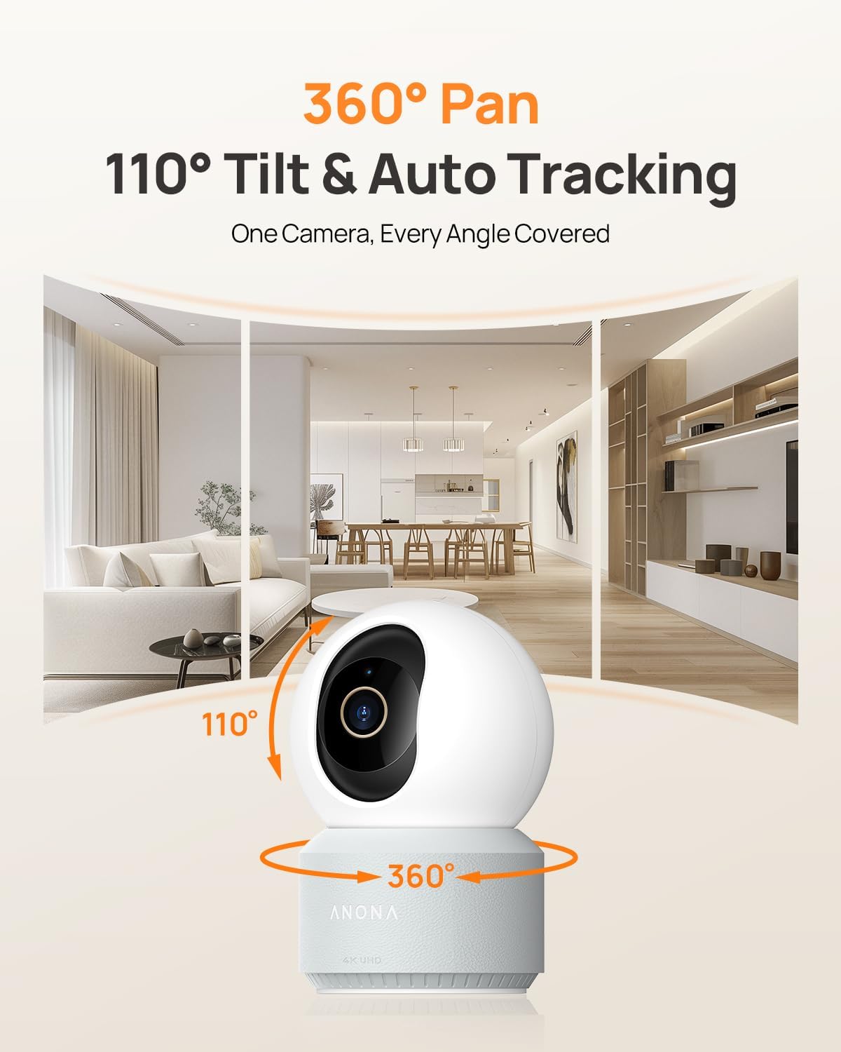 Anona 4K UHD Indoor Camera, Pet/Dog/Baby Security Camera with Phone App, 360°Pan-Tilt, 2.4G/5G Dual-Band Wi-Fi 6, Auto-Tracking, Person/Pet/Baby Crying Detection, Privacy Mode, Two-Way Audio, 4 Pack