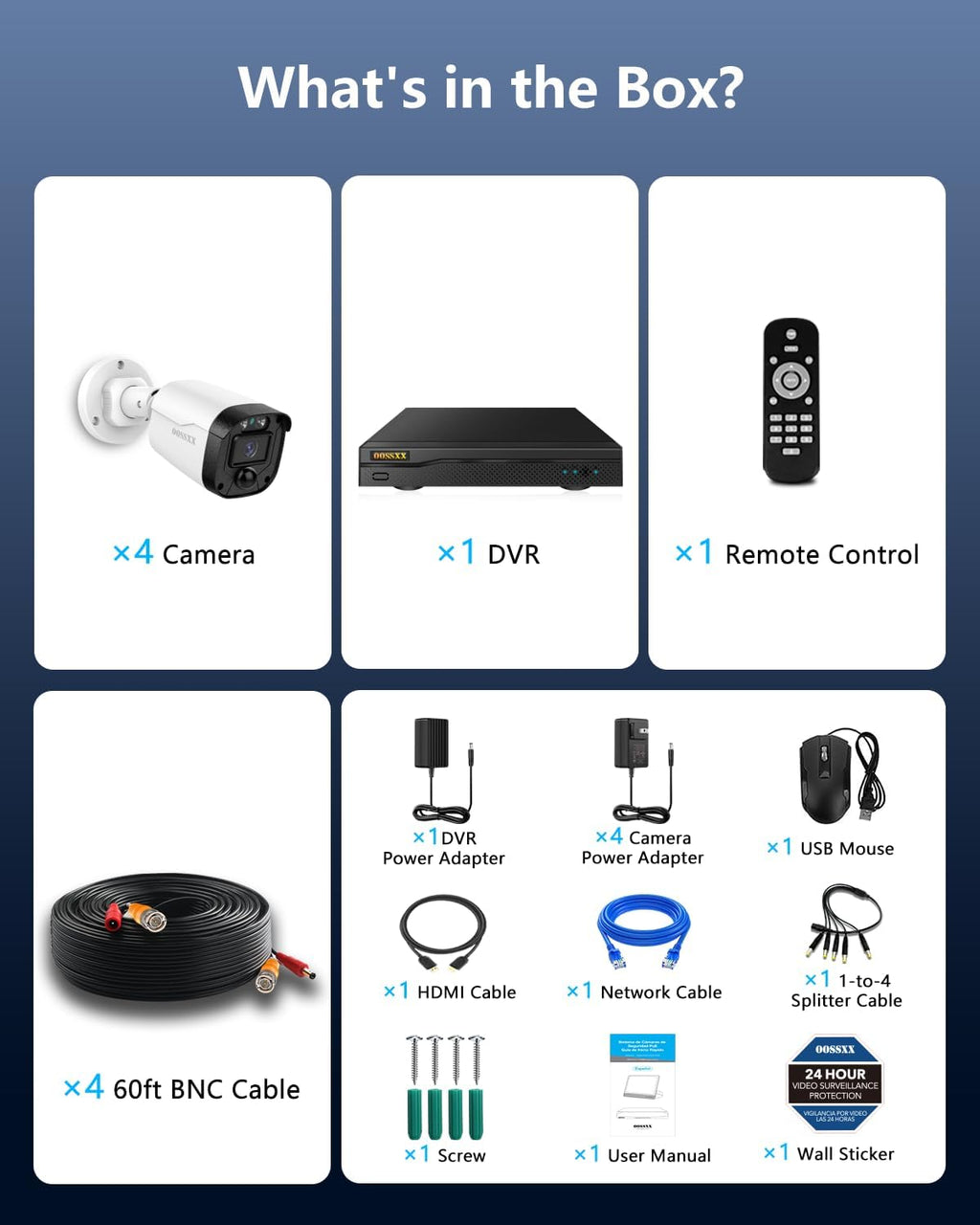 OOSSXX (2026 Update) 5MP Wired Security Camera System Outdoor, 8CH DVR (No Hard Drive), 4 x 122° Wide Angle Home Surveillance Cameras, IP67 Waterproof, Free App No Monthly Fee, Remote Control