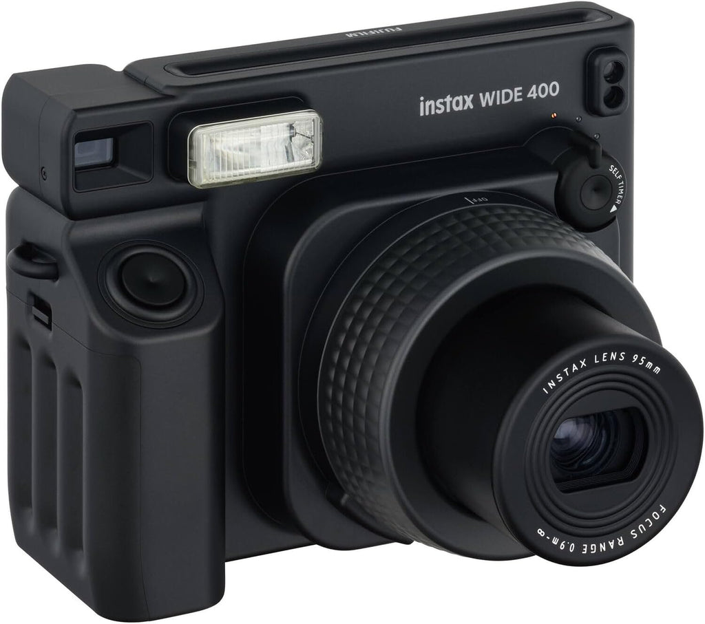 FUJIFILM INSTAX Wide 400 Instant Camera | Jet Black Bundled with INSTAX Wide Instant Film | 20 Exposures + Wide Album & Colored Frames + Cleaning Cloth (4 Items)