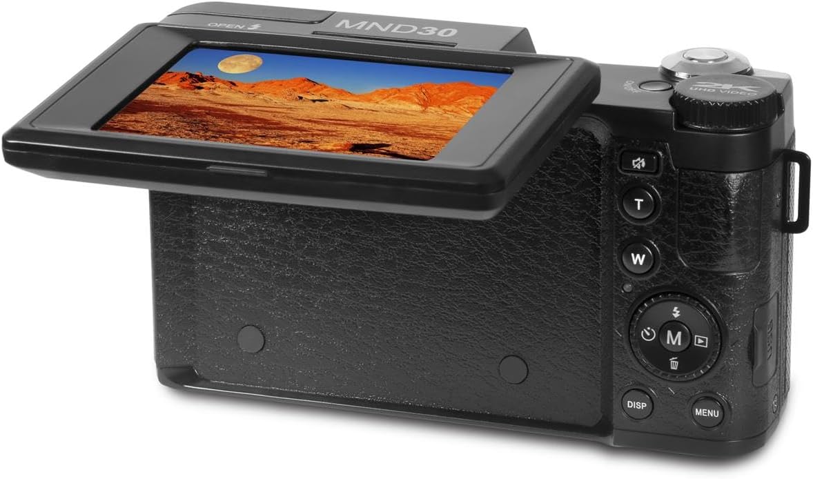 Minolta 30MP Digital Camera – 2.7K Ultra HD Video, 3-inch 180° LCD Screen, Face Detection, Anti-Shake, 9 Scene Modes, Photo Burst, Panorama, CMOS Sensor, 32GB Card (Black)