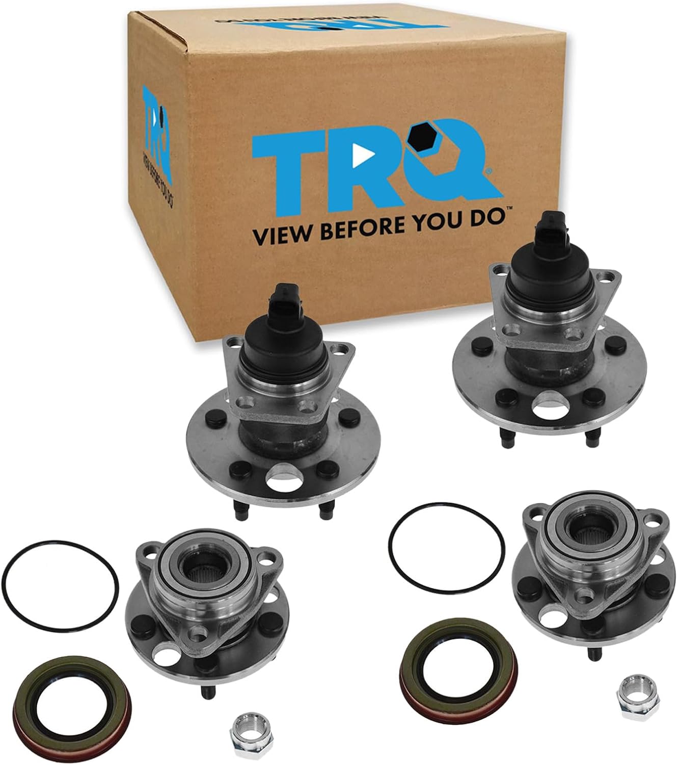 TRQ 2 Piece Front Rear Wheel Bearing & Hub Assembly Set Compatible with 1991-1998 Buick Skylark 1992-1996 Chevrolet Beretta 1992-2005 Cavalier Corsica 1992-1998 Oldsmobile Achieva Pontiac Grand Am 19