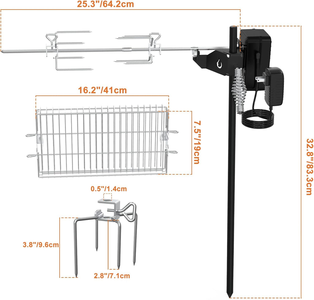 only fire Outdoor Open Flame Camping Grill, Campfire Cooking Accessories, Cooking over Any Grill or Fire - Include Motor, Power Adapter, Car Charging Cable and Bag