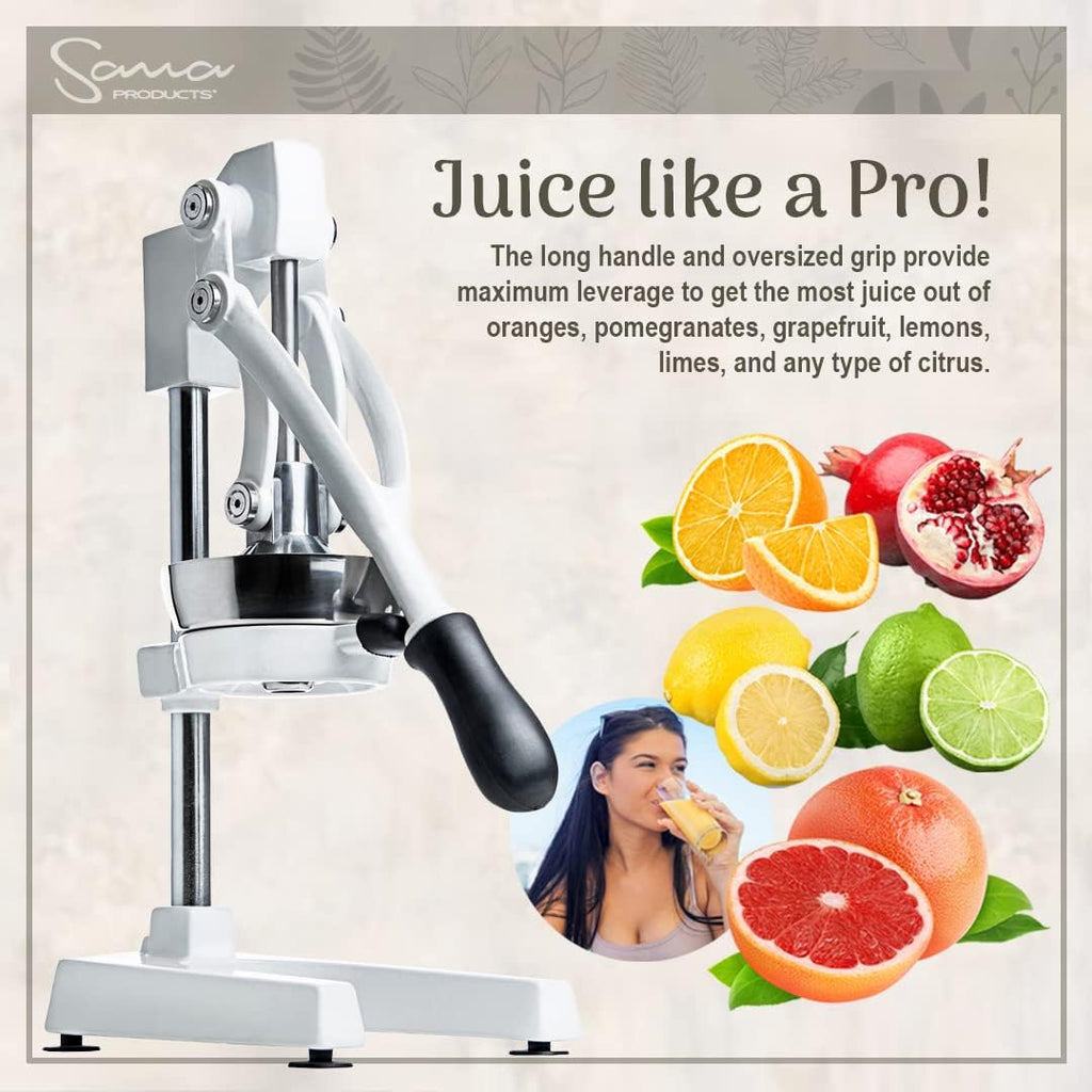 SANA Commercial Citrus Press Heavy-Duty Manual Press Juicer For All Types of Citrus, Max Extraction | Orange, Lemon, Lime, and Pomegranate Squeezer | 15 Year Warranty | White