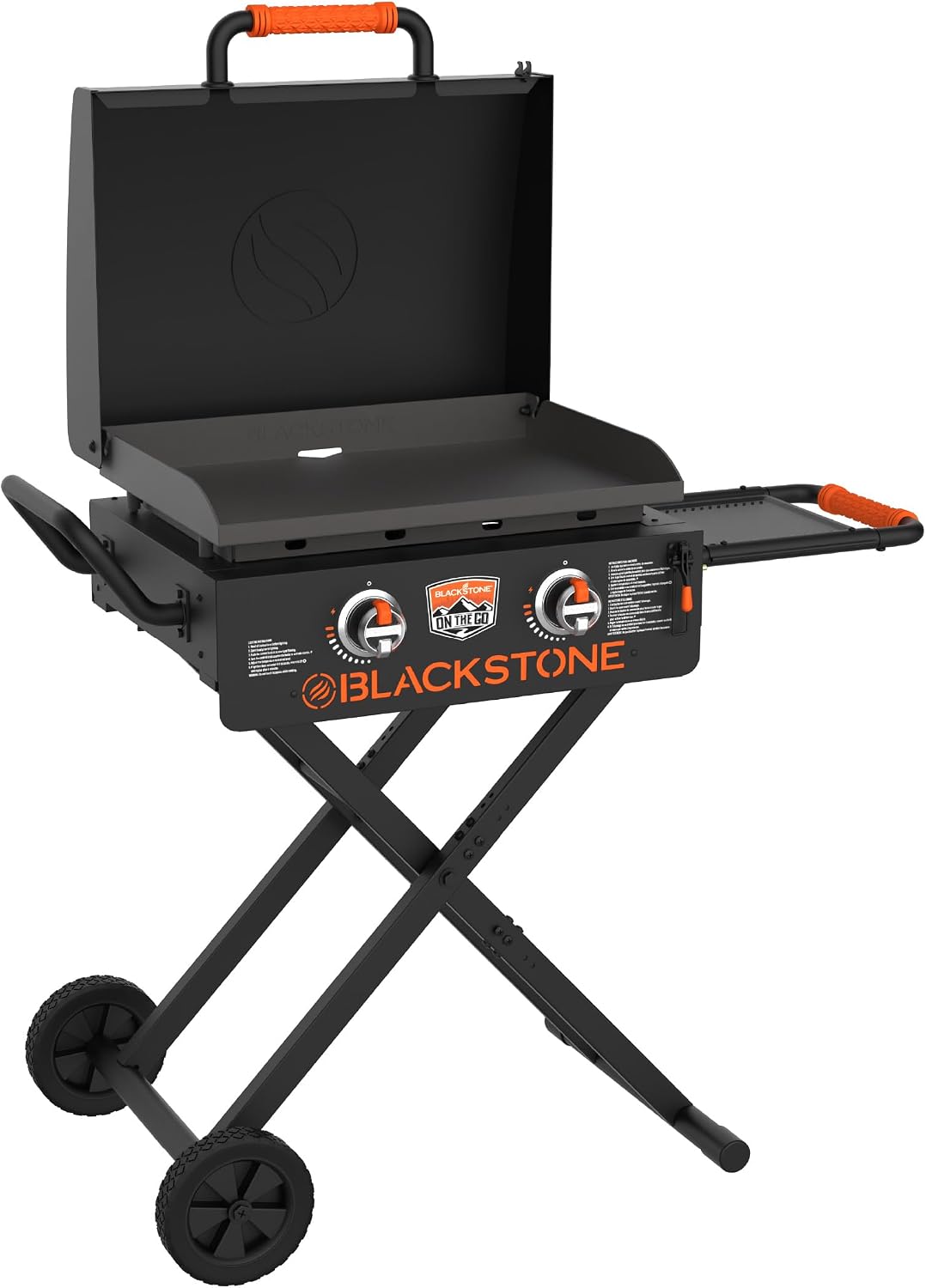 Blackstone 2350 On-the-Go 22' Omnivore Flex-Fold Griddle with Locking Hood, Powder Coated Steel, Black
