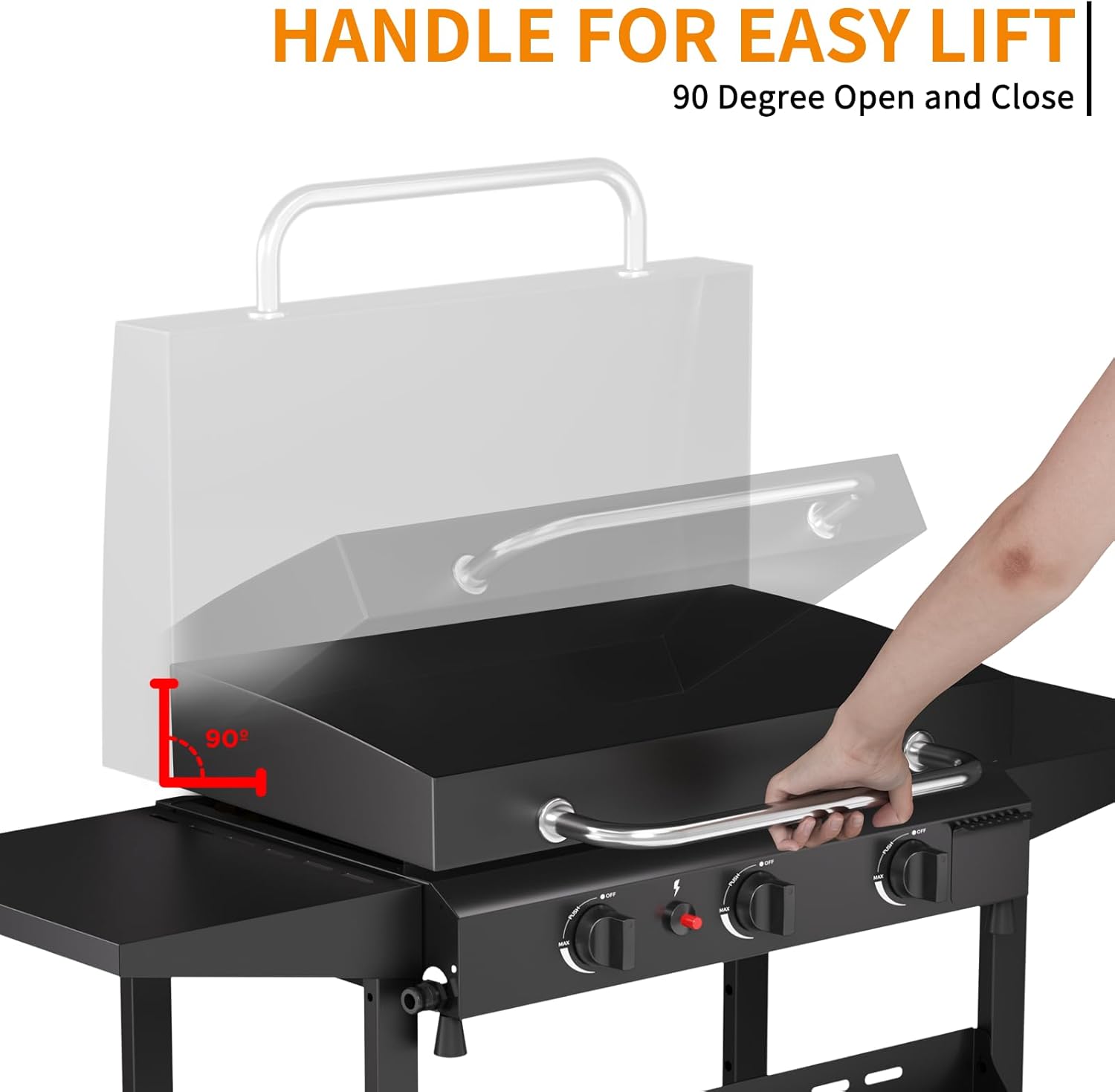 25.6'' Gas Griddle Flat Top Grill with Lid, 3-Burner Tabletop Portable Propane Griddle for Outdoor Cooking, BBQ, Camping & Tailgating Barbecue, 45,000BTU Output