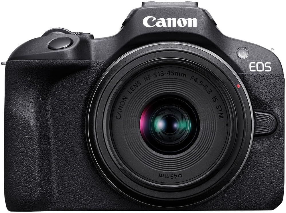Canon EOS R100 Mirrorless Camera with RF-S18-45mm F4.5-6.3 IS STM Lens Kit, 24.1 Megapixel CMOS (APS-C) Sensor, 4K Video, RF Mount | Black Bundled with 64GB Memory Card & Camera Shoulder Bag (3 Items)
