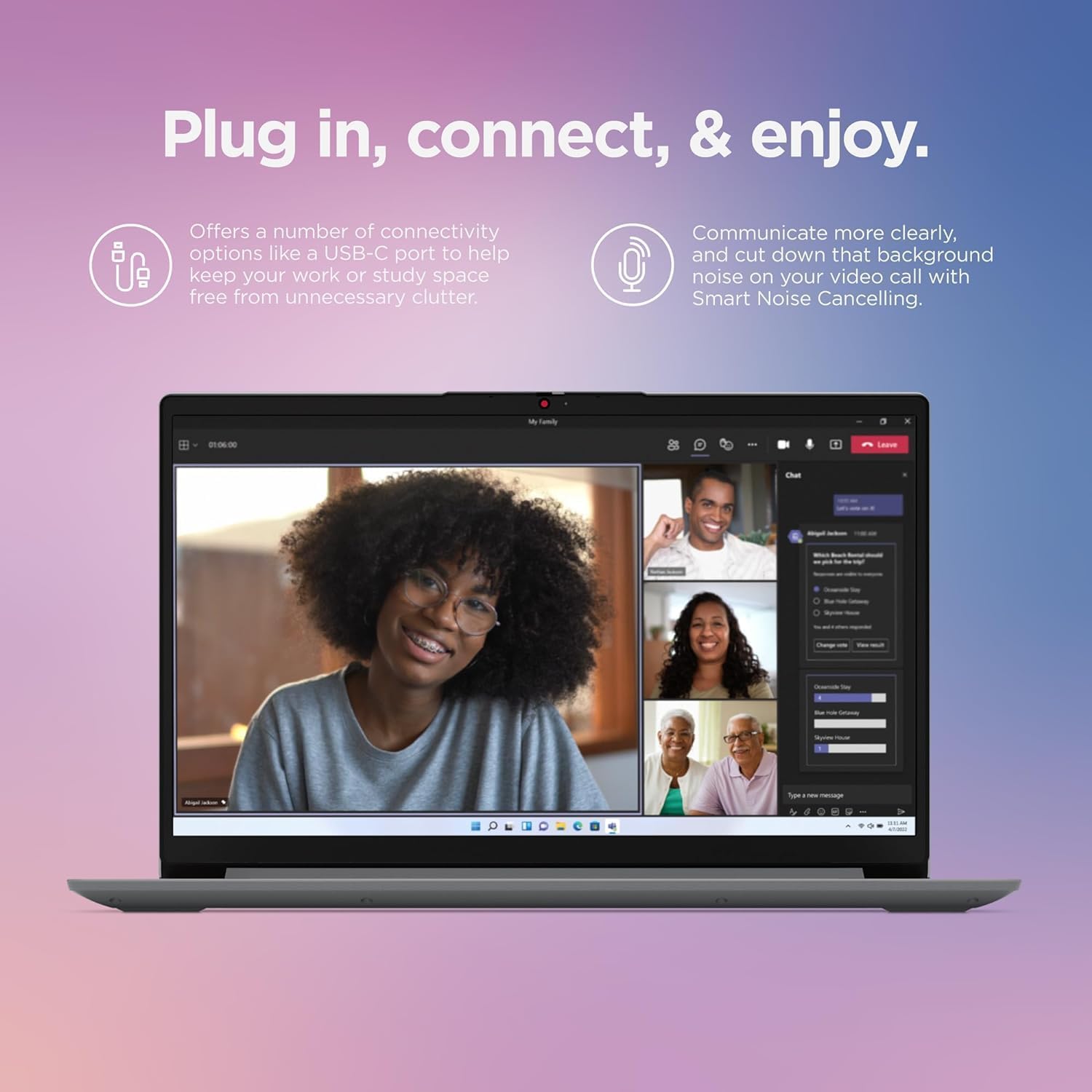 Lenovo IdeaPad 1 Student Laptop, Intel Dual Core Processor, 8GB RAM, 128GB SSD + 128GB eMMC, 15.6' FHD Display, 1 Year Office 365, Windows 11 Home, Wi-Fi 6, Webcam, Bluetooth, SD Card Reader, Grey