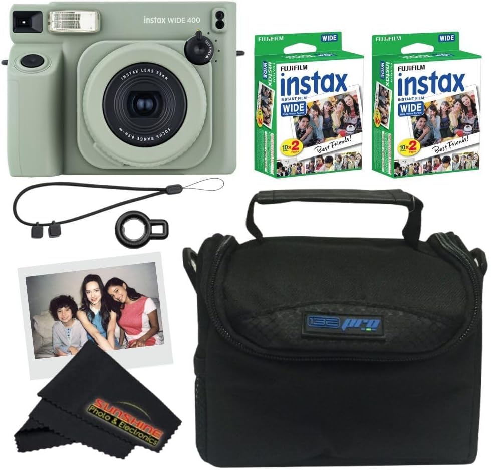 Fujifilm INSTAX Wide 400 Instant Camera - Sage Green (Camera w/ 2 Wide Twin Packs + Bag)
