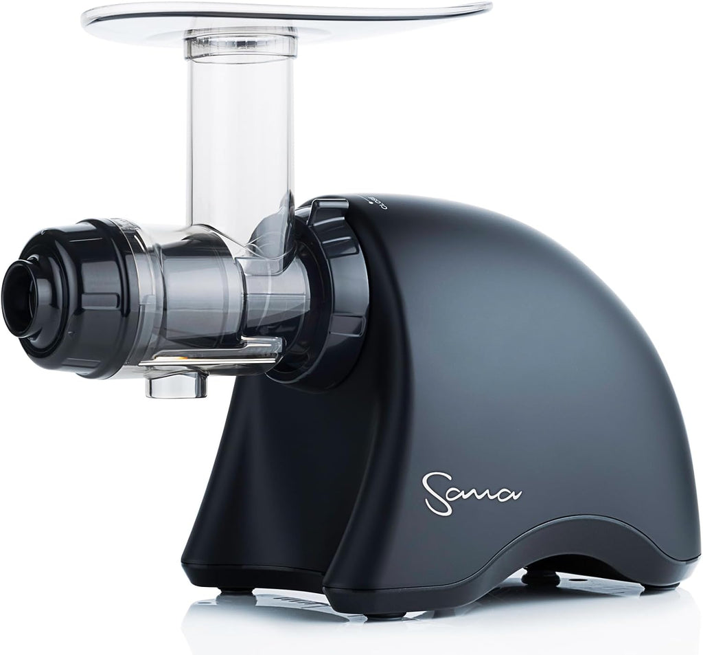 Cold Press SANA 707 Classic Horizontal Single Auger Low Speed Juicer | Easy Clean, Powerful, Auto Feed, Celery Attachment, Frozen Desserts, Pasta Extrusion, 15 Year Warranty, Black