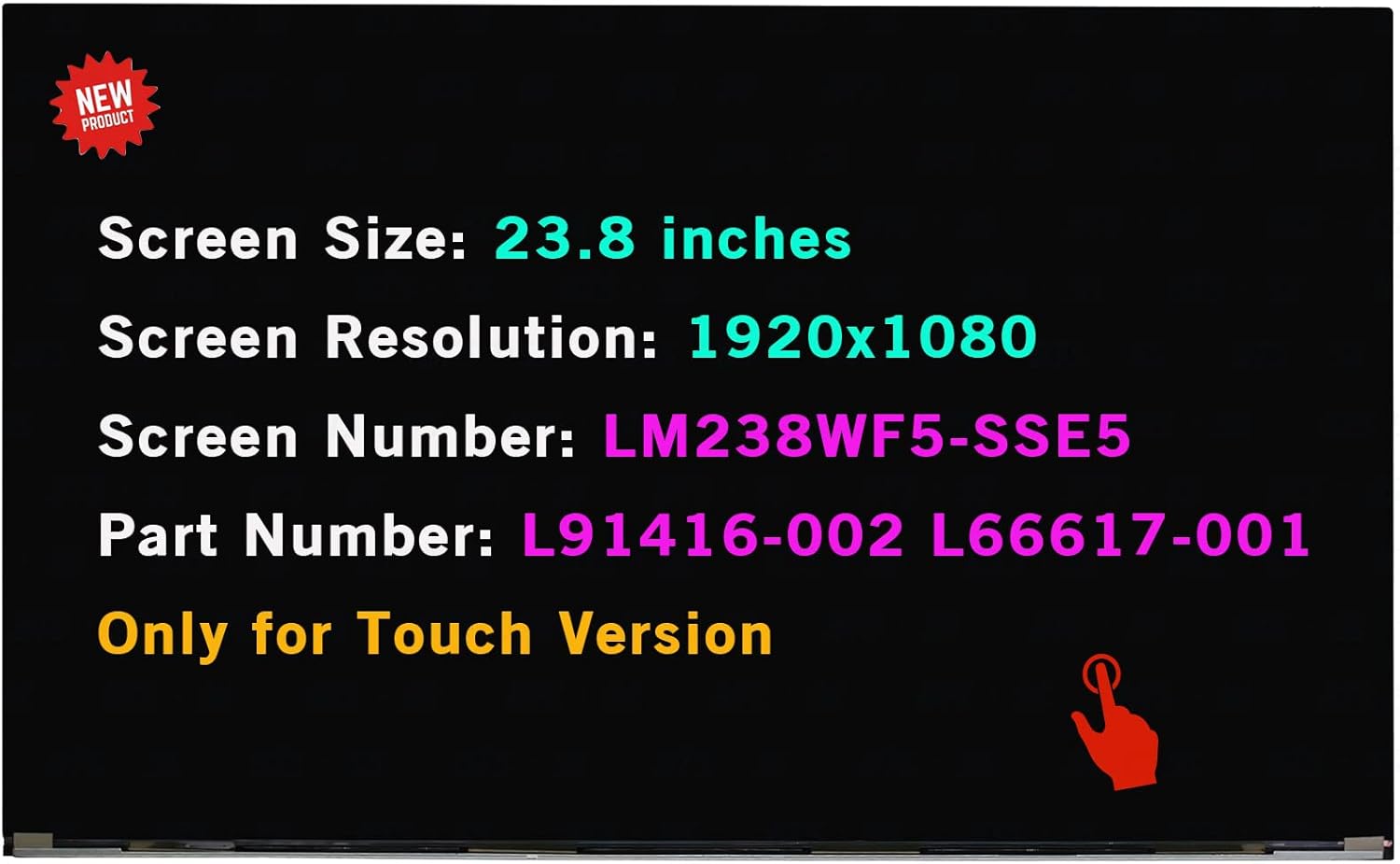 23.8' LCD Replacement for LM238WF5-SSE5 LM238WF5(SS)(E5) LM238WF5 SS E5 FHD 1080P L91416-002 L66617-001 Touch Screen Display Panel