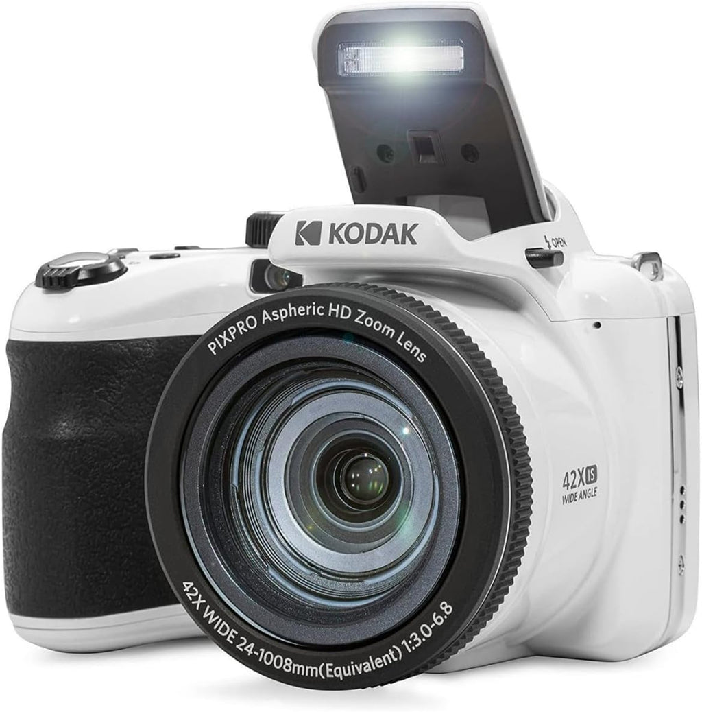 Kodak PIXPRO Astro Zoom AZ425 20MP Digital Camera (White) Bundle with 32GB SD Card, Rechargeable Battery and Charger Kit, Camera Case and Accessory Kit (4 Items)