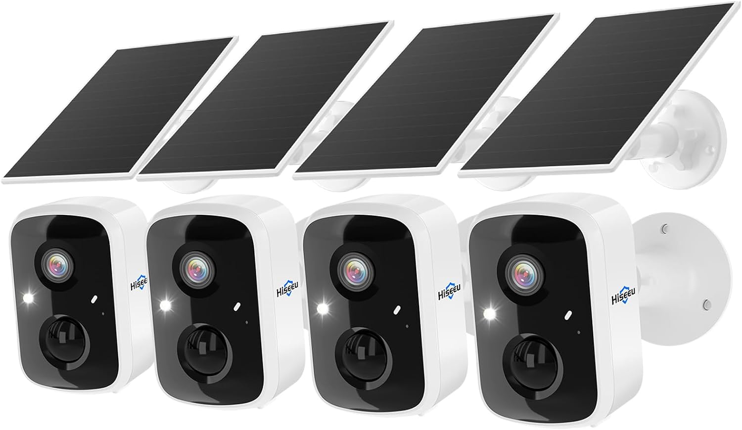 Hiseeu Solar Camera Security Outdoor, 4 Pack 100% Wireless 3K 4MP Surveillance Indoor WiFi Smart Cameras for Home Security Outside, PIR/AI Motion Detection, Waterproof, Color Night Vision, 2-Way Audio