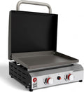 GasOne Flat Top Gas Grill with Lid – Auto Ignition Propane – Premium Stainless Steel Body Tabletop with Pre Season Griddle – Oil Drip Tray – for RV, Camping