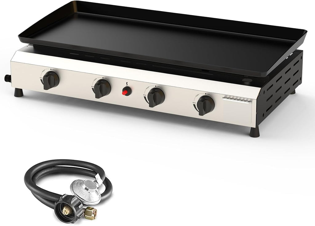 4 Burner Flat Top Grill, 30 Inch Stainless Steel Tabletop Portable Propane Griddle, 40,000 BTU BBQ Gas Griddle Flat Grill for Outdoor BBQ