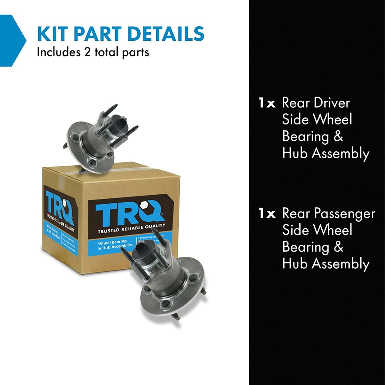 TRQ 2 Piece Rear Wheel Bearing & Hub Assembly Set Compatible with 2005-2010 Chevrolet Cobalt 2007-2009 Pontiac G5 2003-2007 Saturn Ion