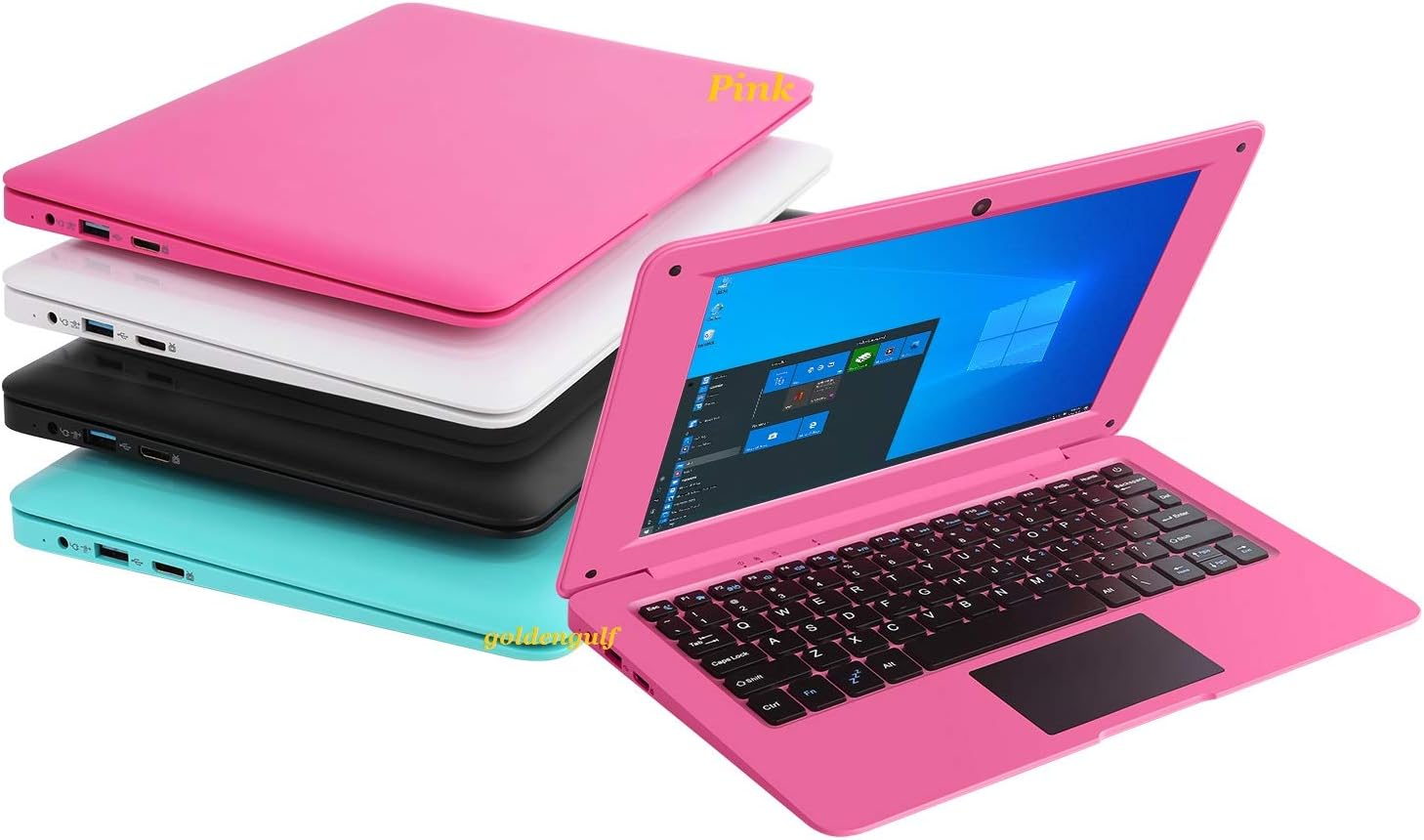 Windows 10 Computer Laptop Mini 10 Inch 32GB Ultra Thin and Light Netbook Quad Core CPU PC HDMI WiFi USB YouTube (Pink)