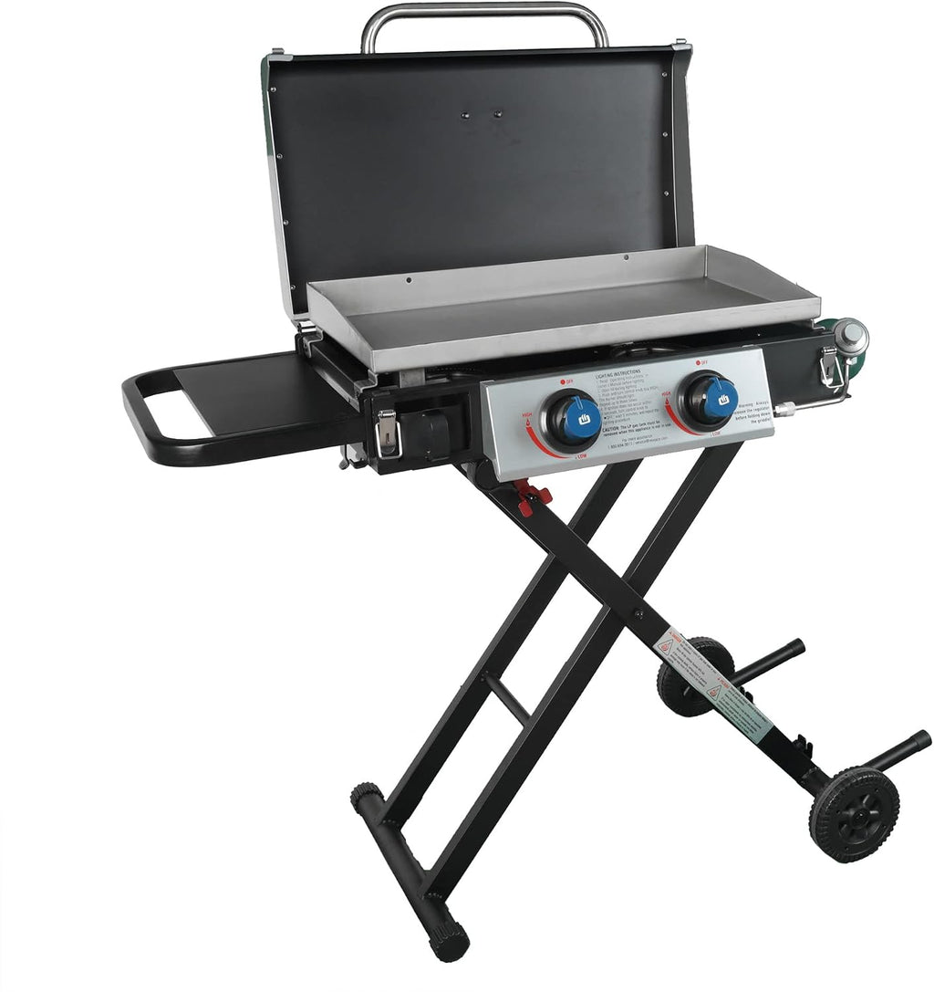 Razor Griddle GGC2030M 25 Inch Outdoor 2 Burner Portable LP Propane Gas Grill Griddle with Top Cover, Wheels, & Storage Shelf for BBQ Cooking, Black