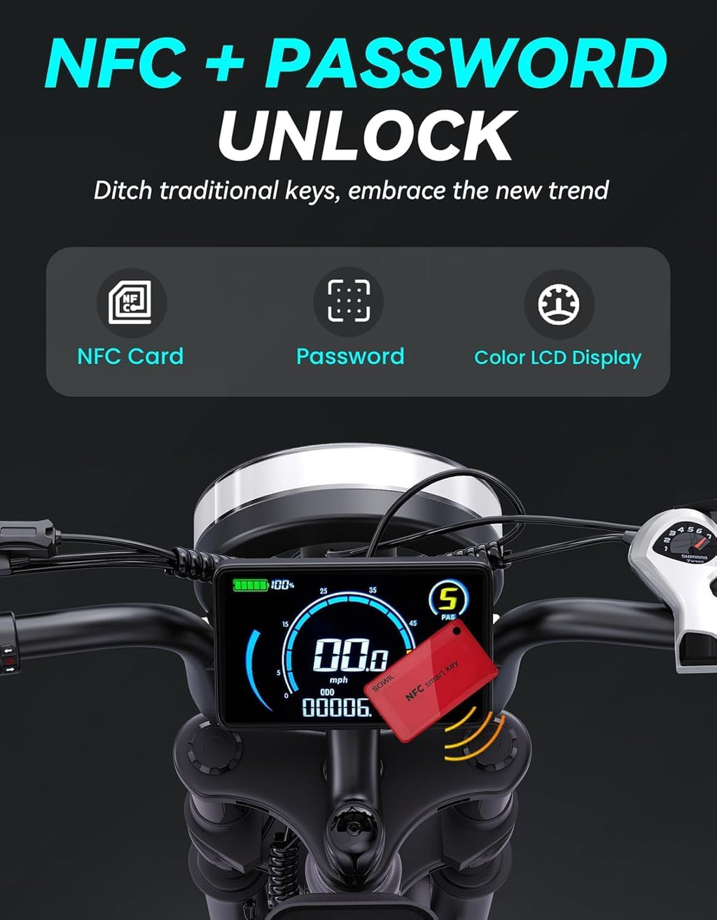 DTTZH F6/F6S/F6PRO Electric Bike for Adults with NFC & Password Unlock, 4000/2000/1500W, 50/40/33MPH, 60V 30Ah, 48V 15/25Ah E-Bike, 100-60 Miles Electric Motorcycle, 20' Fat Tire Electric Dirt Bike