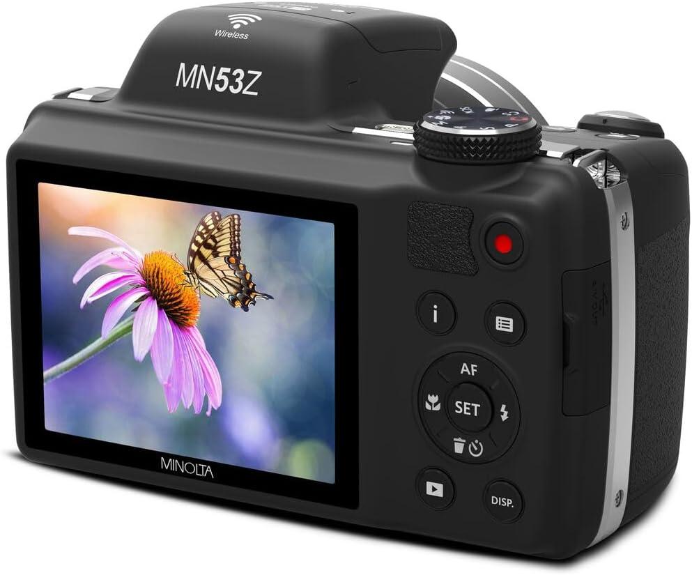 MINOLTA MN53Z 16 MP / 1080P FHD Bridge Digital Camera w/53x Optical Zoom (Black) Bundle with 32GB Memory Card + Camara Bag + Cleaning Kit + Vlogging Tripod + Accessories