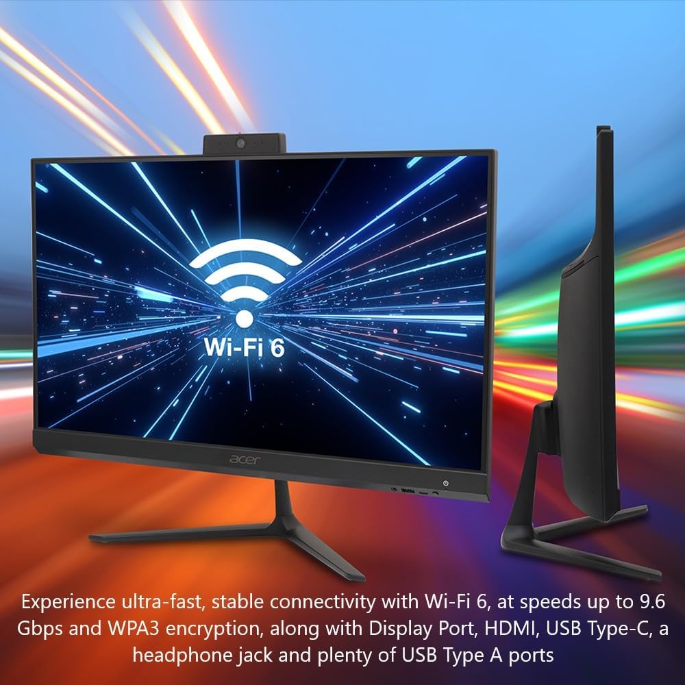 acer Aspire C24 AIO Desktop | 23.8' Full HD IPS 120Hz Display | AMD Ryzen 5 7430U Hexa-Core Processor | AMD Radeon Graphics | 8 GB DDR4 | 512GB PCIe SSD | Wi-Fi 6 | USB Keyboard & Mouse | C24-2G-UR13