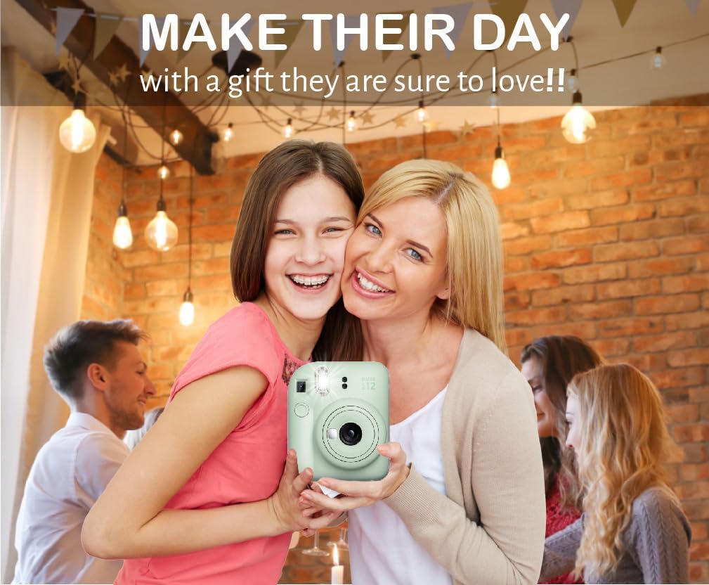 Fujifilm Instax MiniI 12 Instant Film Camera Mint Green, Fujifilm Instax Mini Twin Pack Instant Film 20 Prints, Prtotective Case, Gift Bundle